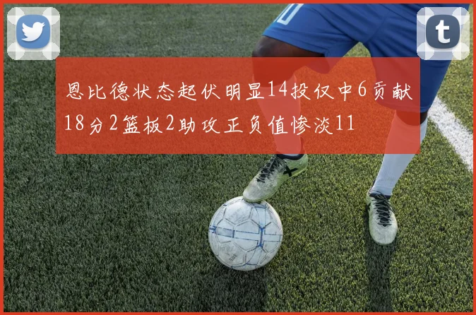 恩比德状态起伏明显14投仅中6贡献18分2篮板2助攻正负值惨淡11